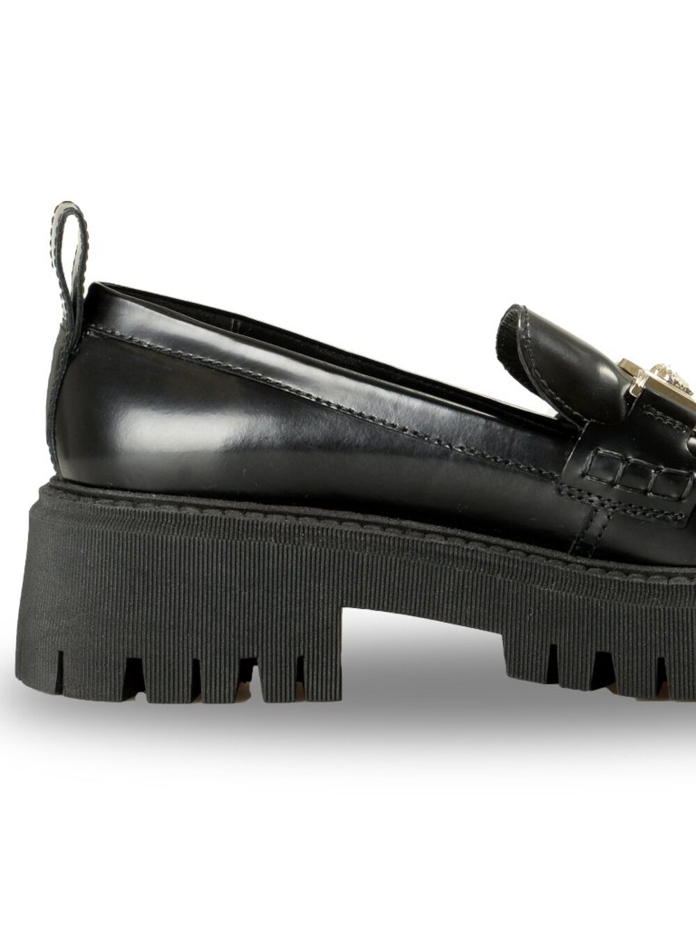Versace Women's Black 100% Leather Silver Medusa Head Loafers Shoes US 9 IT 39 - Picture 4 of 8